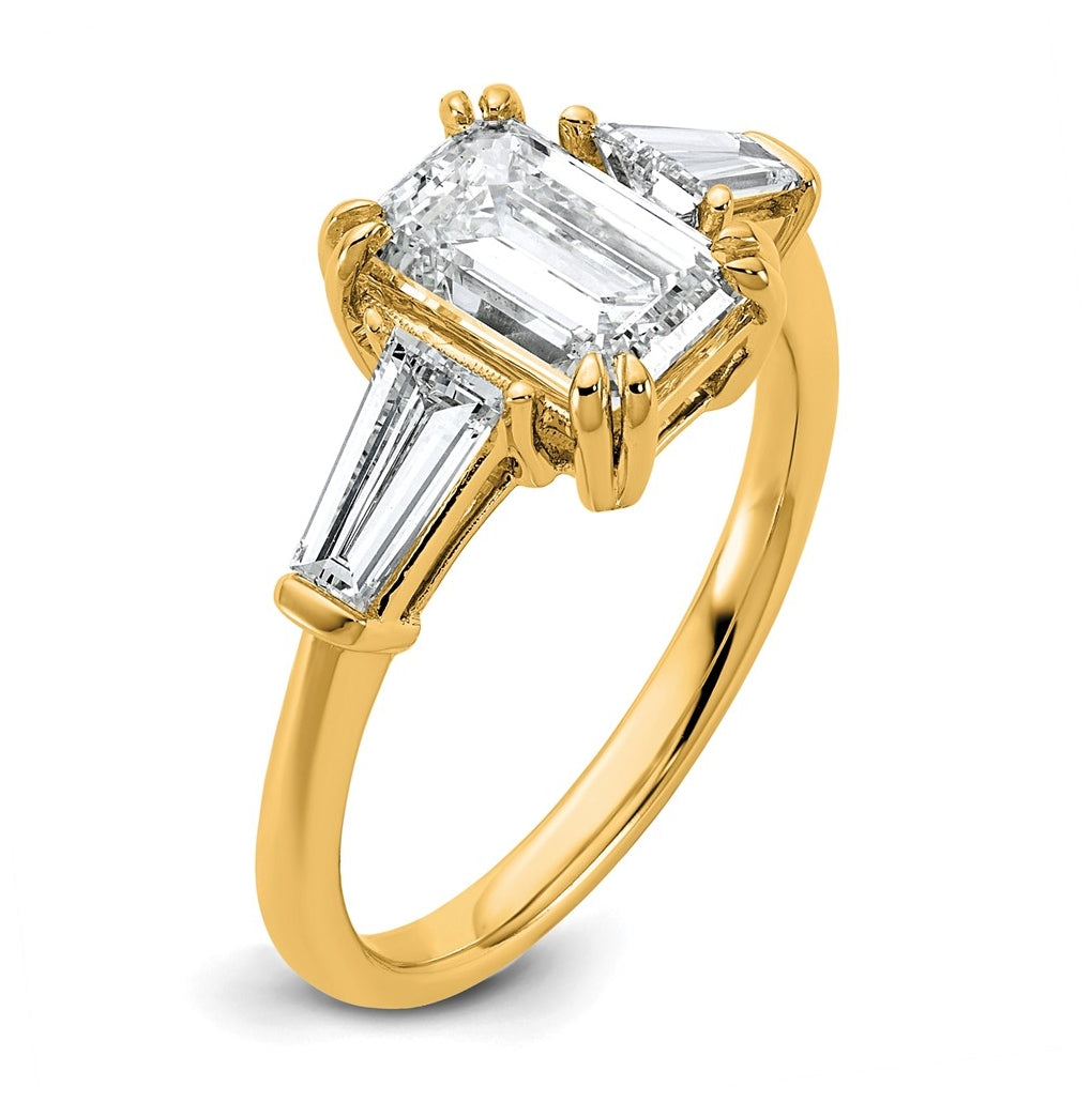 14k Yellow Gold 2 1/5 carat Certified Lab Grown Diamond VS+ F+ Complete Emerald and Tapered Baguette Engagement Ring