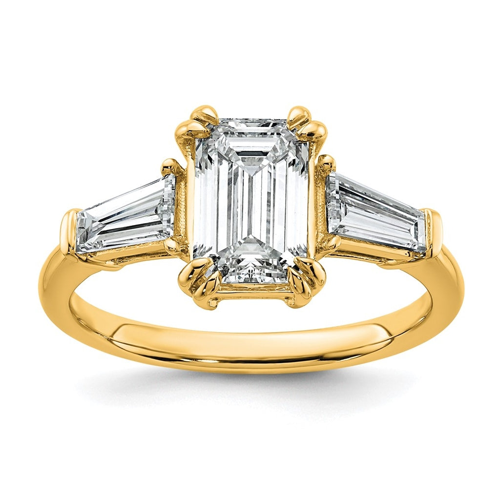 14k Yellow Gold 2 1/5 carat Certified Lab Grown Diamond VS+ F+ Complete Emerald and Tapered Baguette Engagement Ring