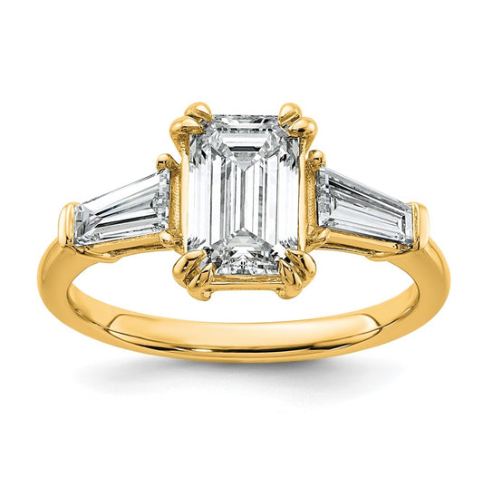 14k Yellow Gold 2 1/5 carat Certified Lab Grown Diamond VS+ F+ Complete Emerald and Tapered Baguette Engagement Ring