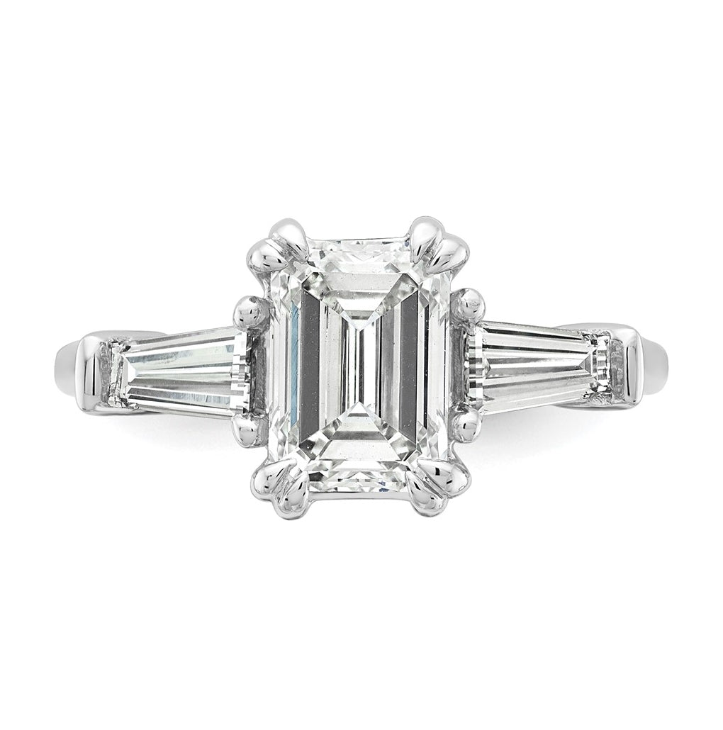 14k White Gold 1 3/4 carat Certified Lab Grown Diamond VS+ F+ Complete Emerald and Tapered Baguette Engagement Ring
