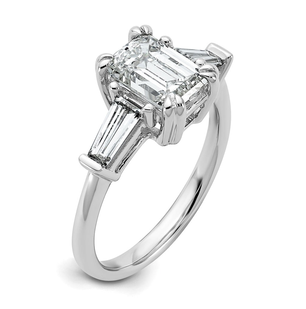 14k White Gold 1 3/4 carat Certified Lab Grown Diamond VS+ F+ Complete Emerald and Tapered Baguette Engagement Ring