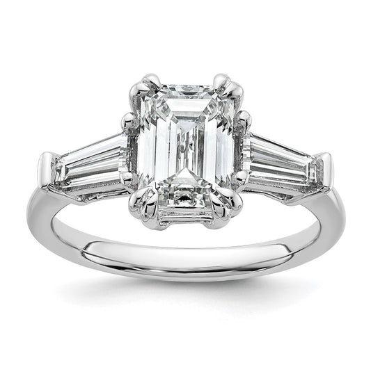 14k White Gold 1 3/4 carat Certified Lab Grown Diamond VS+ F+ Complete Emerald and Tapered Baguette Engagement Ring