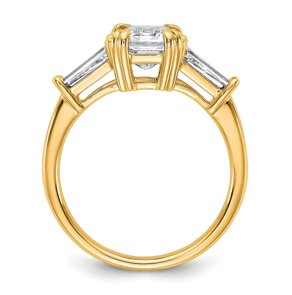14k Yellow Gold 1 3/4 carat Certified Lab Grown Diamond VS+ F+ Complete Emerald and Tapered Baguette Engagement Ring