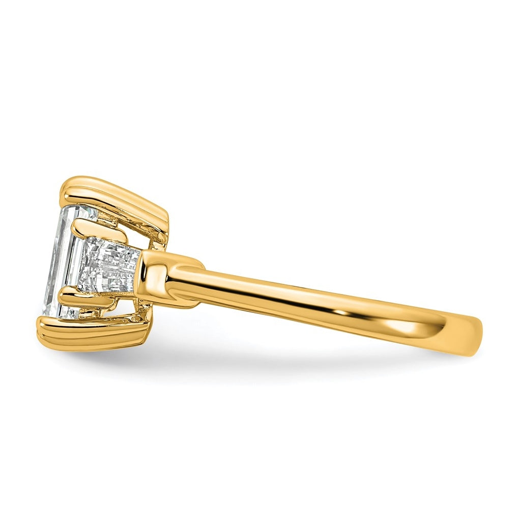 14k Yellow Gold 1 3/4 carat Certified Lab Grown Diamond VS+ F+ Complete Emerald and Tapered Baguette Engagement Ring