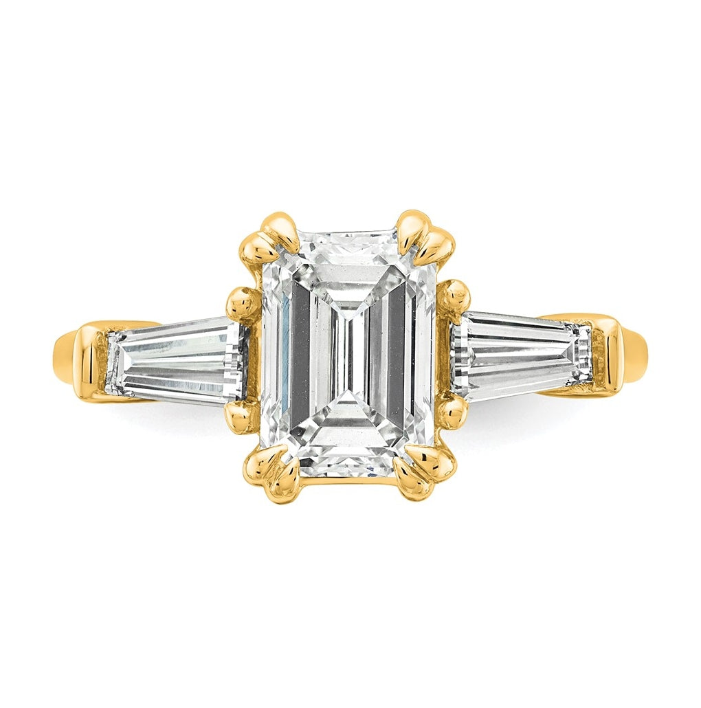 14k Yellow Gold 1 3/4 carat Certified Lab Grown Diamond VS+ F+ Complete Emerald and Tapered Baguette Engagement Ring