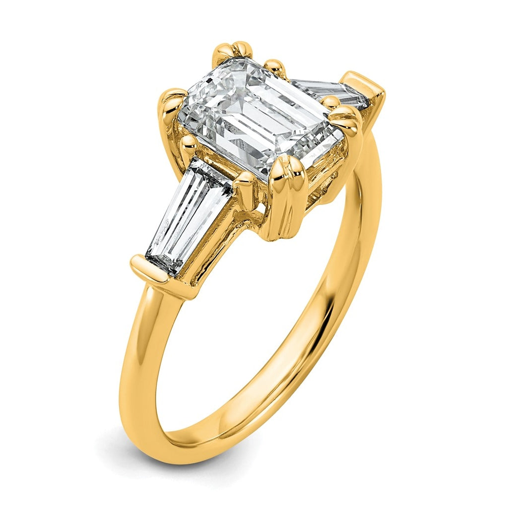14k Yellow Gold 1 3/4 carat Certified Lab Grown Diamond VS+ F+ Complete Emerald and Tapered Baguette Engagement Ring