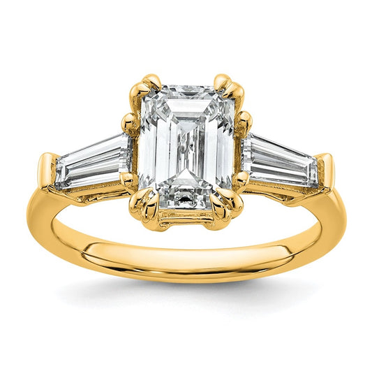 14k Yellow Gold 1 3/4 carat Certified Lab Grown Diamond VS+ F+ Complete Emerald and Tapered Baguette Engagement Ring