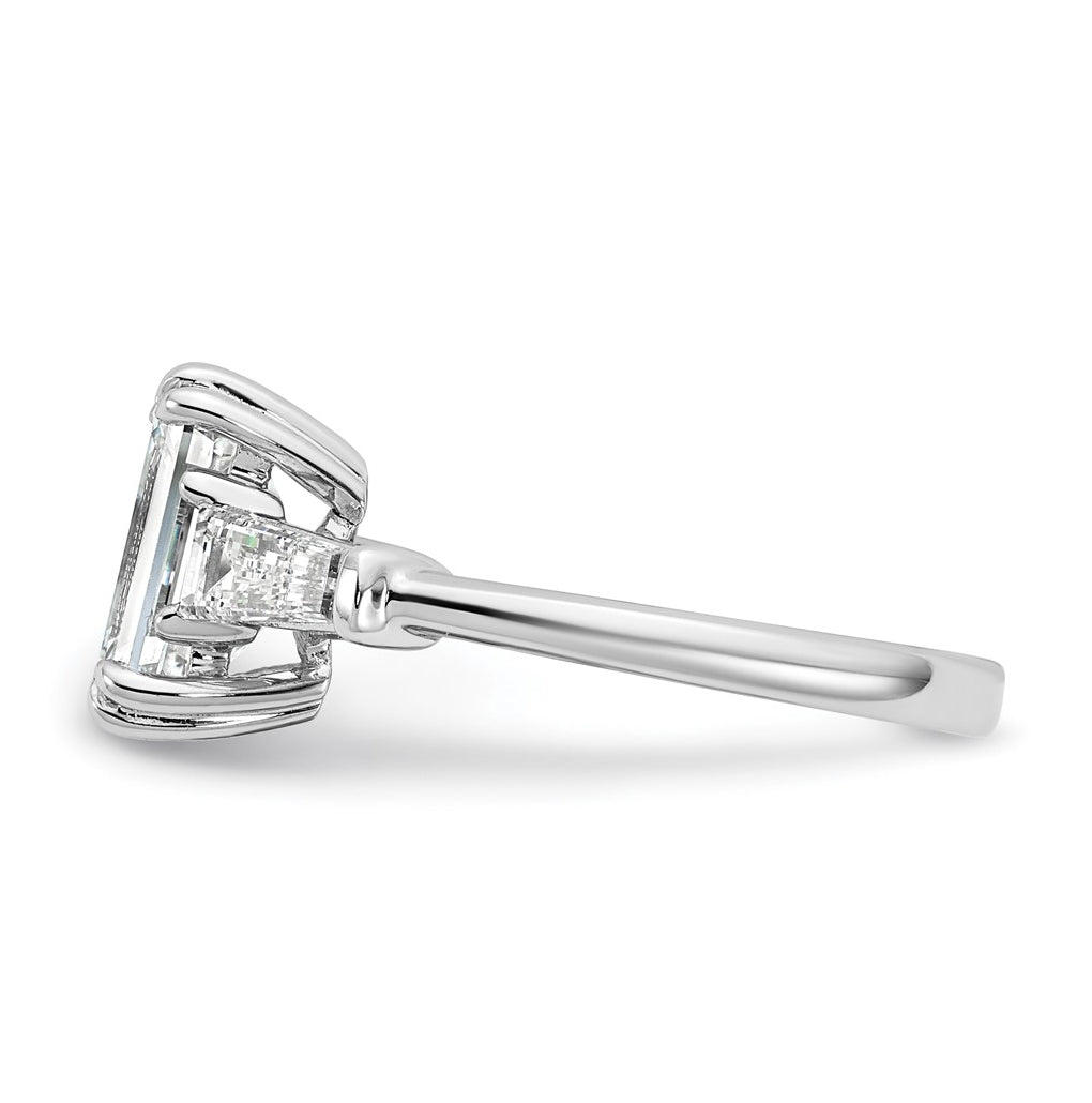 14k White Gold 3 1/3 carat Certified Lab Grown Diamond VS+ F+ Complete Emerald and Tapered Baguette Engagement Ring