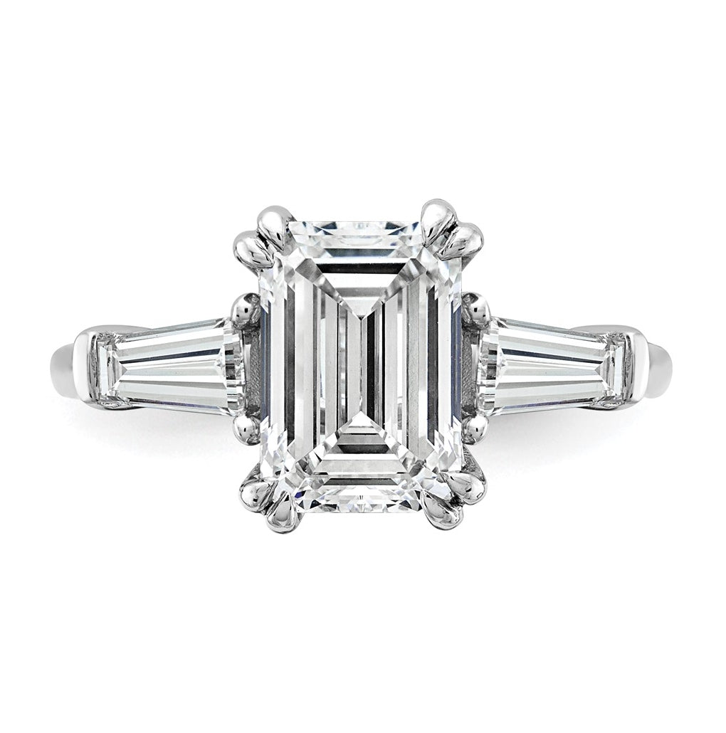 14k White Gold 3 1/3 carat Certified Lab Grown Diamond VS+ F+ Complete Emerald and Tapered Baguette Engagement Ring