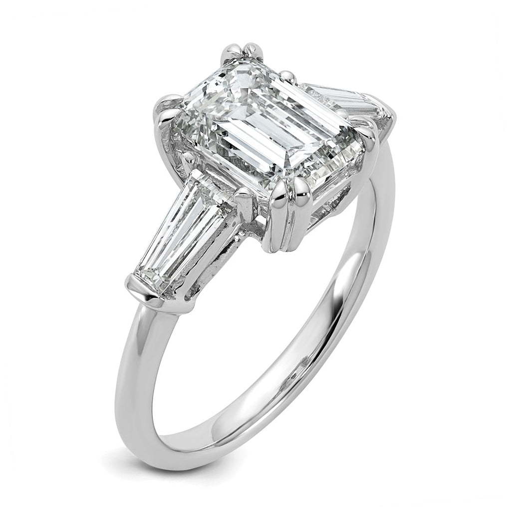 14k White Gold 3 1/3 carat Certified Lab Grown Diamond VS+ F+ Complete Emerald and Tapered Baguette Engagement Ring