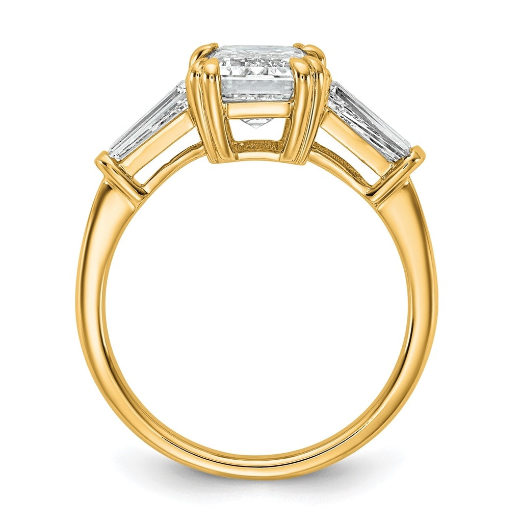 14k Yellow Gold 3 1/3 carat Certified Lab Grown Diamond VS+ F+ Complete Emerald and Tapered Baguette Engagement Ring