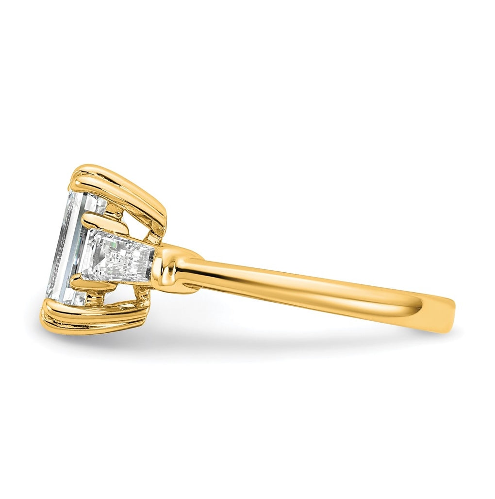 14k Yellow Gold 3 1/3 carat Certified Lab Grown Diamond VS+ F+ Complete Emerald and Tapered Baguette Engagement Ring