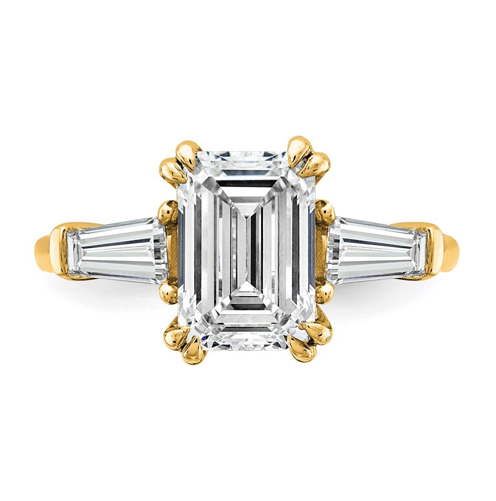 14k Yellow Gold 3 1/3 carat Certified Lab Grown Diamond VS+ F+ Complete Emerald and Tapered Baguette Engagement Ring