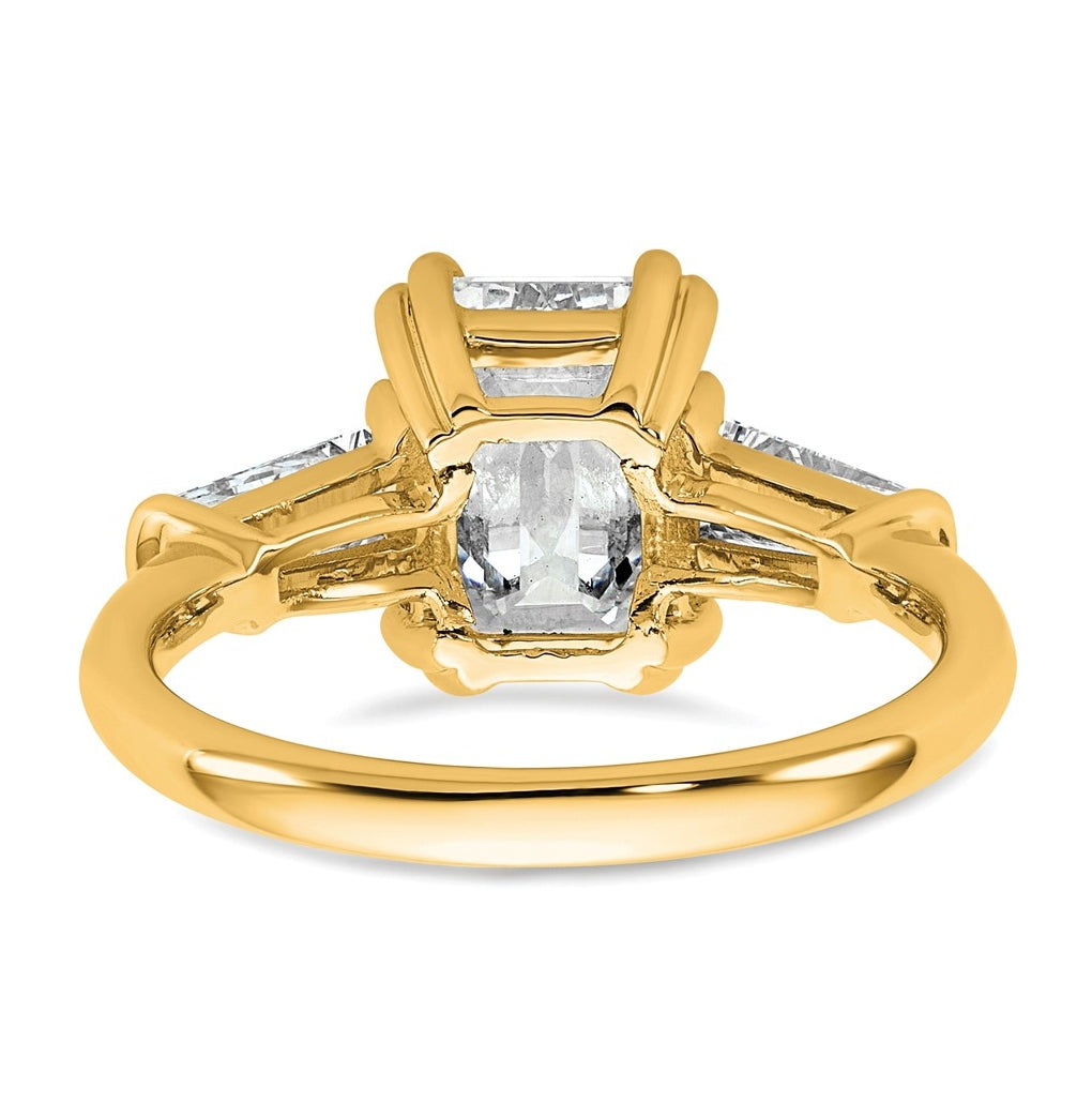 14k Yellow Gold 3 1/3 carat Certified Lab Grown Diamond VS+ F+ Complete Emerald and Tapered Baguette Engagement Ring
