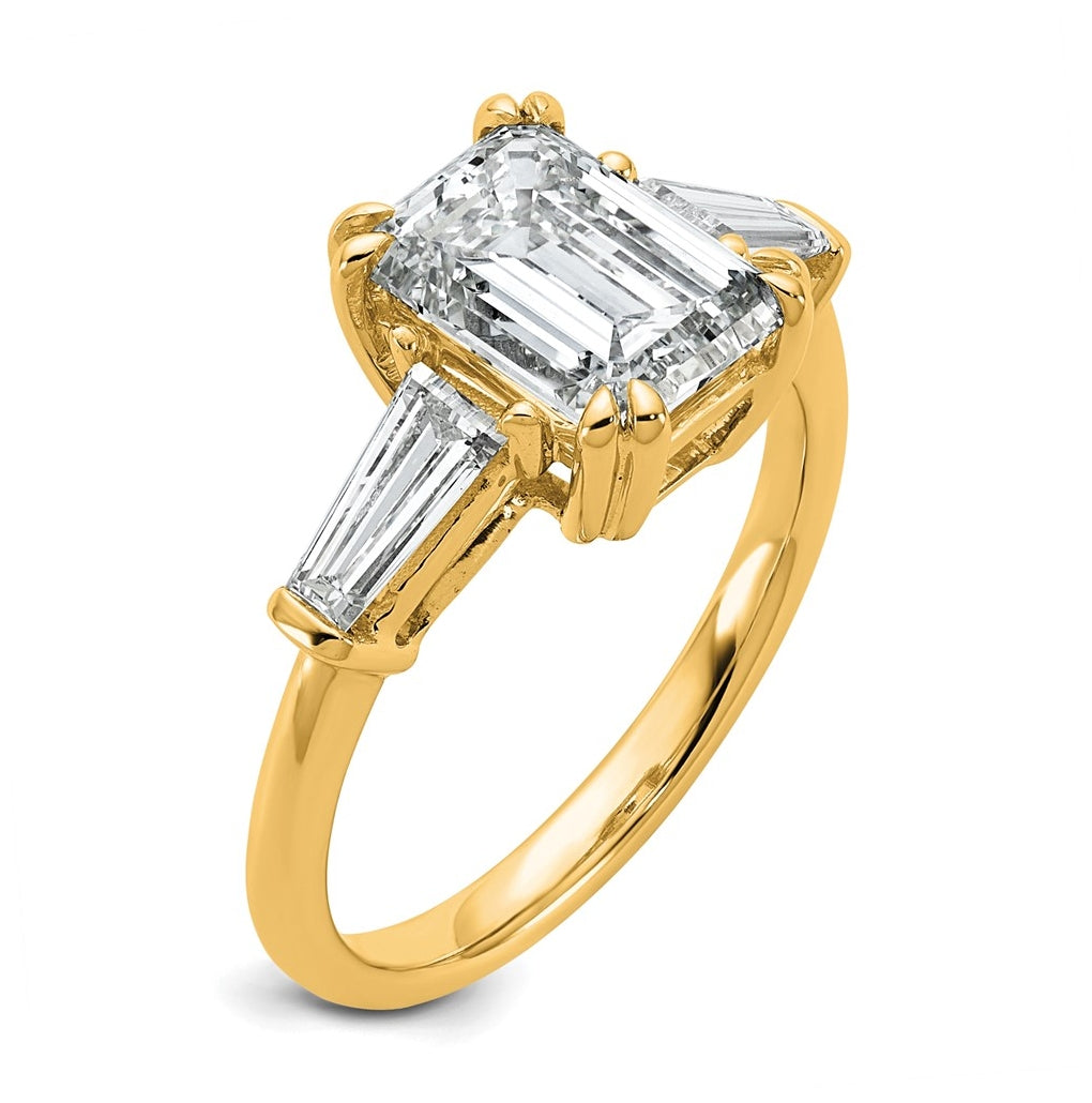 14k Yellow Gold 3 1/3 carat Certified Lab Grown Diamond VS+ F+ Complete Emerald and Tapered Baguette Engagement Ring