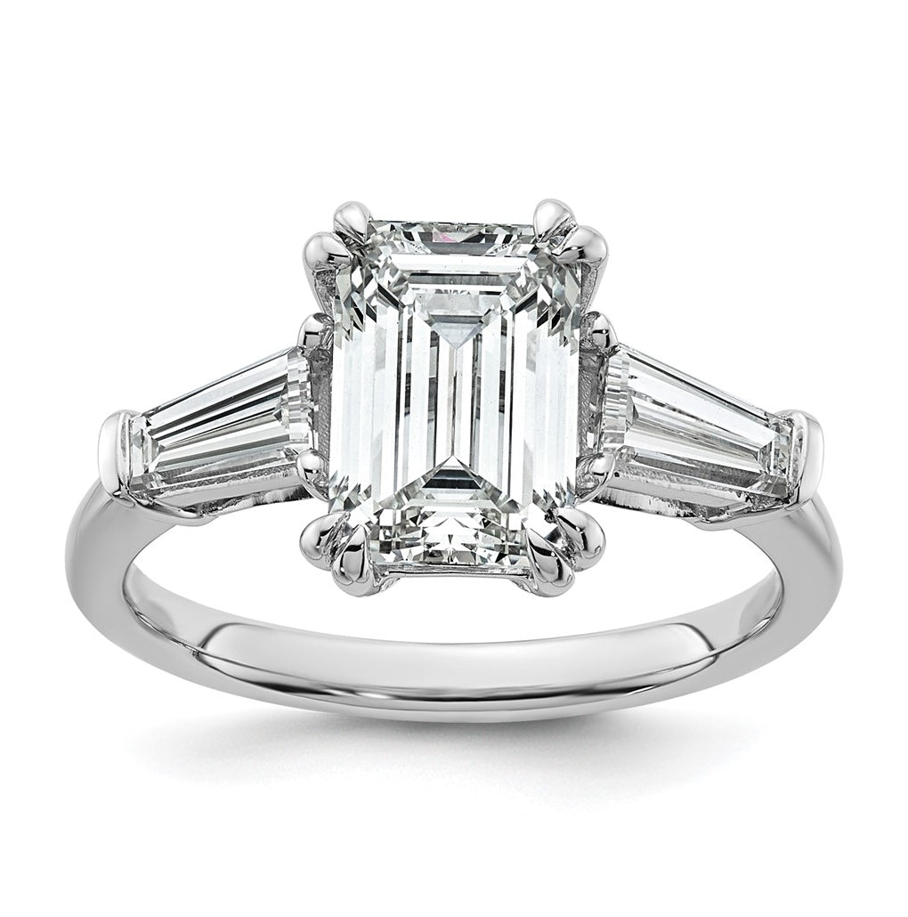 14k Yellow Gold 3 1/3 carat Certified Lab Grown Diamond VS+ F+ Complete Emerald and Tapered Baguette Engagement Ring