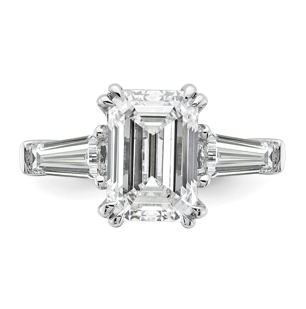 14k White Gold 3 3/4 carat Certified Lab Grown Diamond VS+ F+ Complete Emerald and Tapered Baguette Engagement Ring