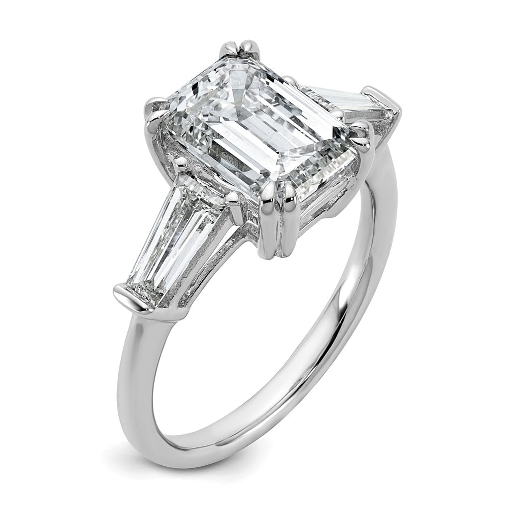 14k White Gold 3 3/4 carat Certified Lab Grown Diamond VS+ F+ Complete Emerald and Tapered Baguette Engagement Ring