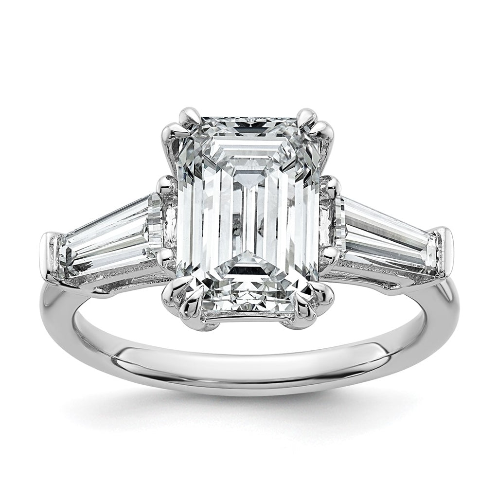 14k White Gold 3 3/4 carat Certified Lab Grown Diamond VS+ F+ Complete Emerald and Tapered Baguette Engagement Ring