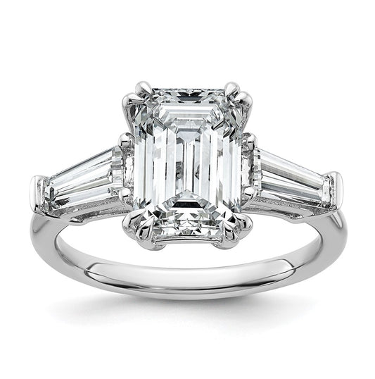 14k White Gold 3 3/4 carat Certified Lab Grown Diamond VS+ F+ Complete Emerald and Tapered Baguette Engagement Ring