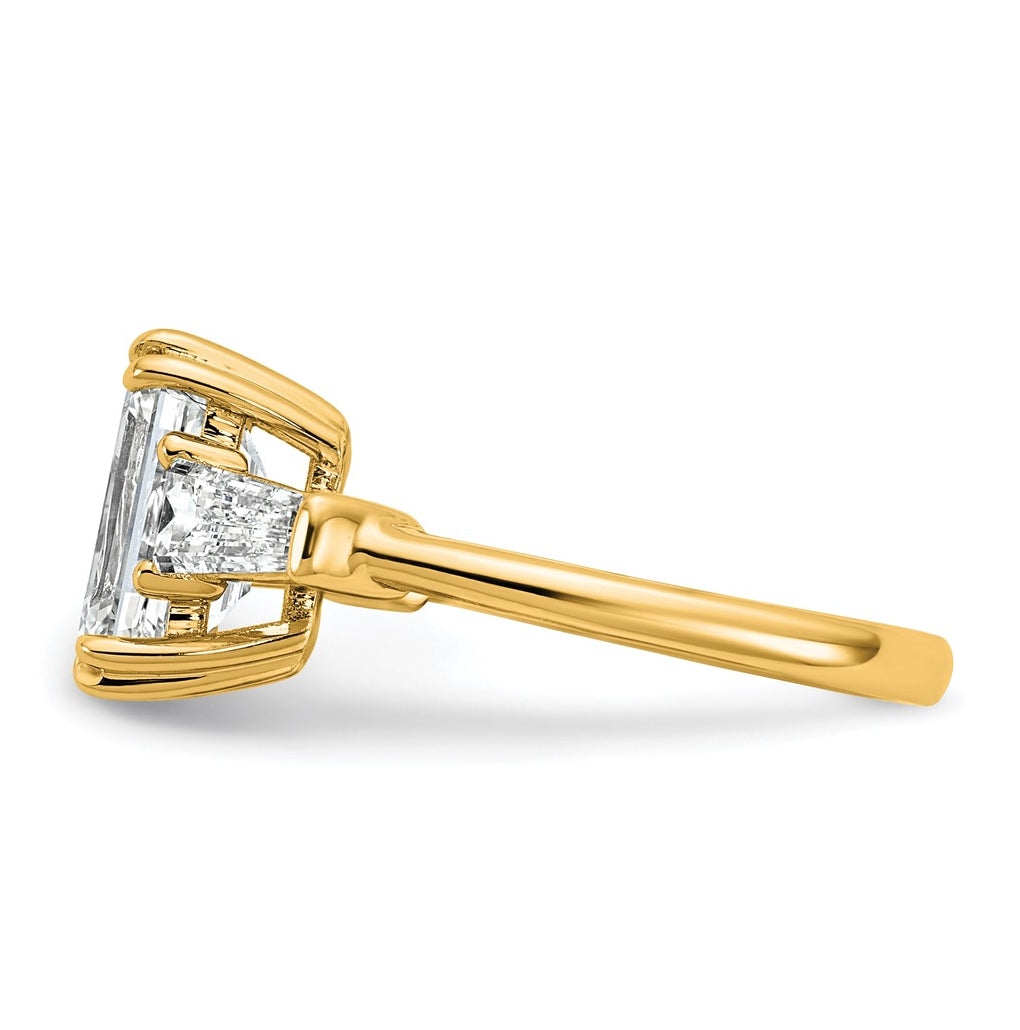 14k Yellow Gold 3 3/4 carat Certified Lab Grown Diamond VS+ F+ Complete Emerald and Tapered Baguette Engagement Ring