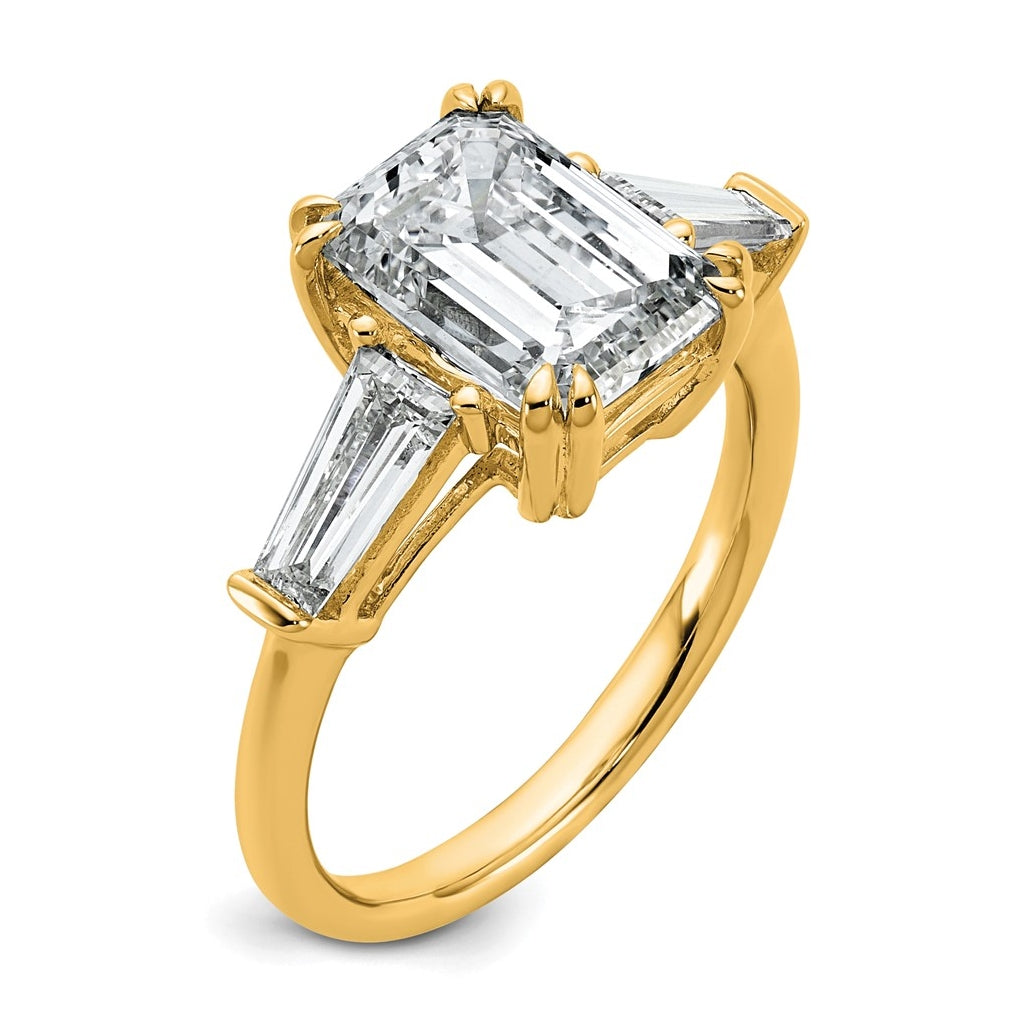 14k Yellow Gold 3 3/4 carat Certified Lab Grown Diamond VS+ F+ Complete Emerald and Tapered Baguette Engagement Ring