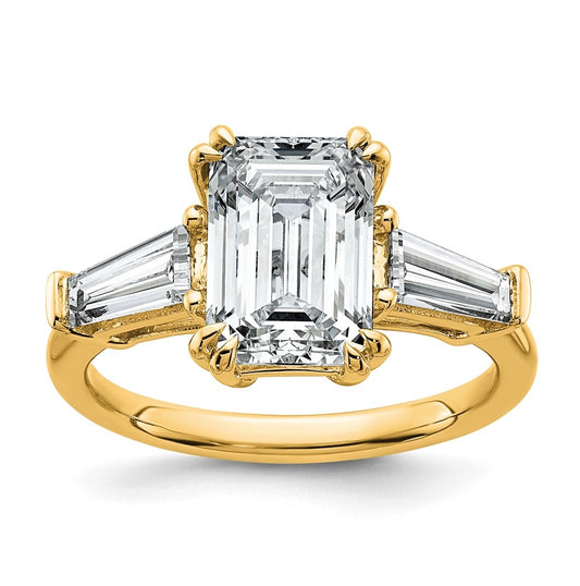 14k Yellow Gold 3 3/4 carat Certified Lab Grown Diamond VS+ F+ Complete Emerald and Tapered Baguette Engagement Ring