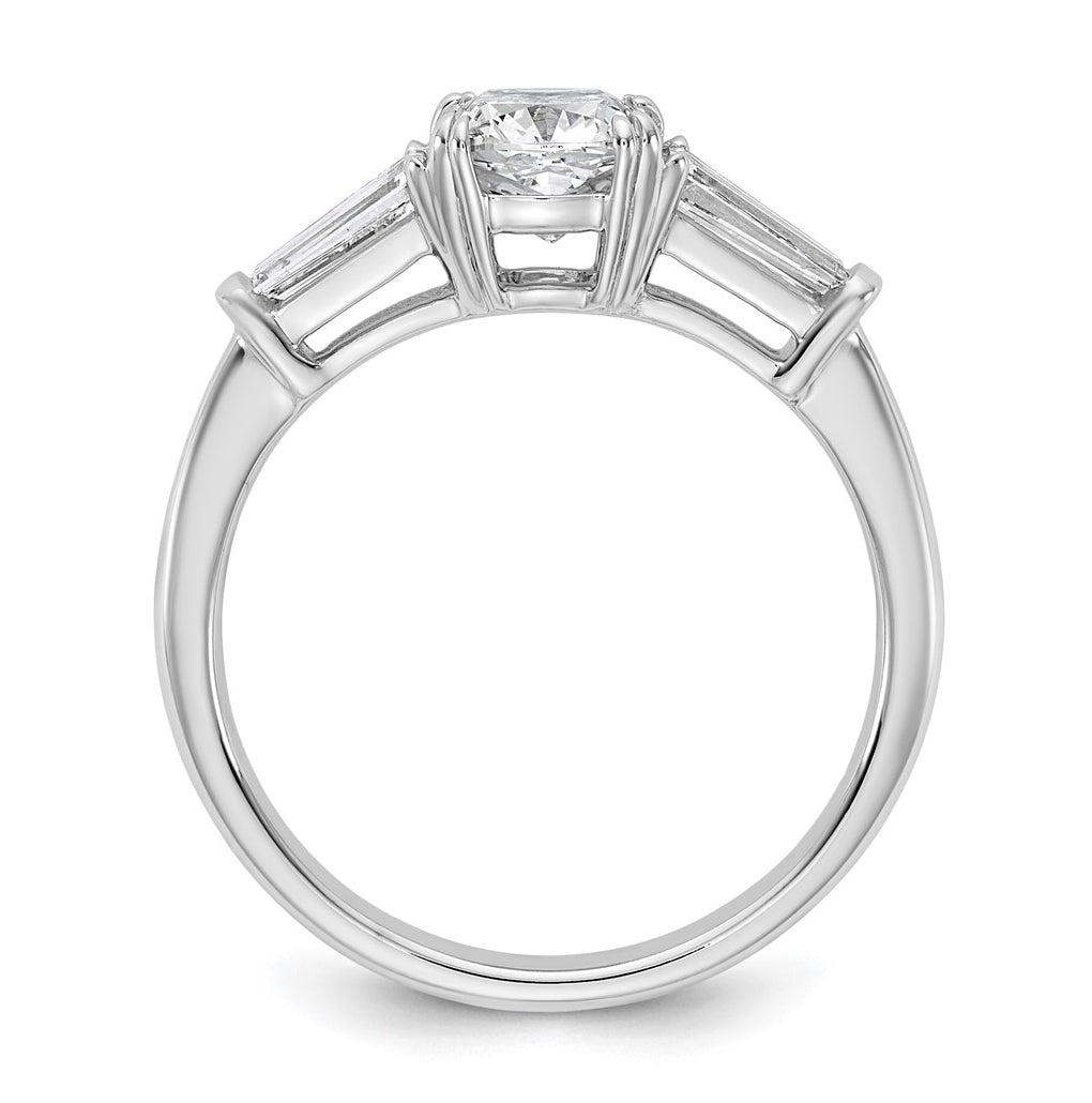 14k White Gold 1 1/2 carat Certified Lab Grown Diamond VS+ F+ Cushion and Tapered Baguette Complete Three Stone Engagement Ring