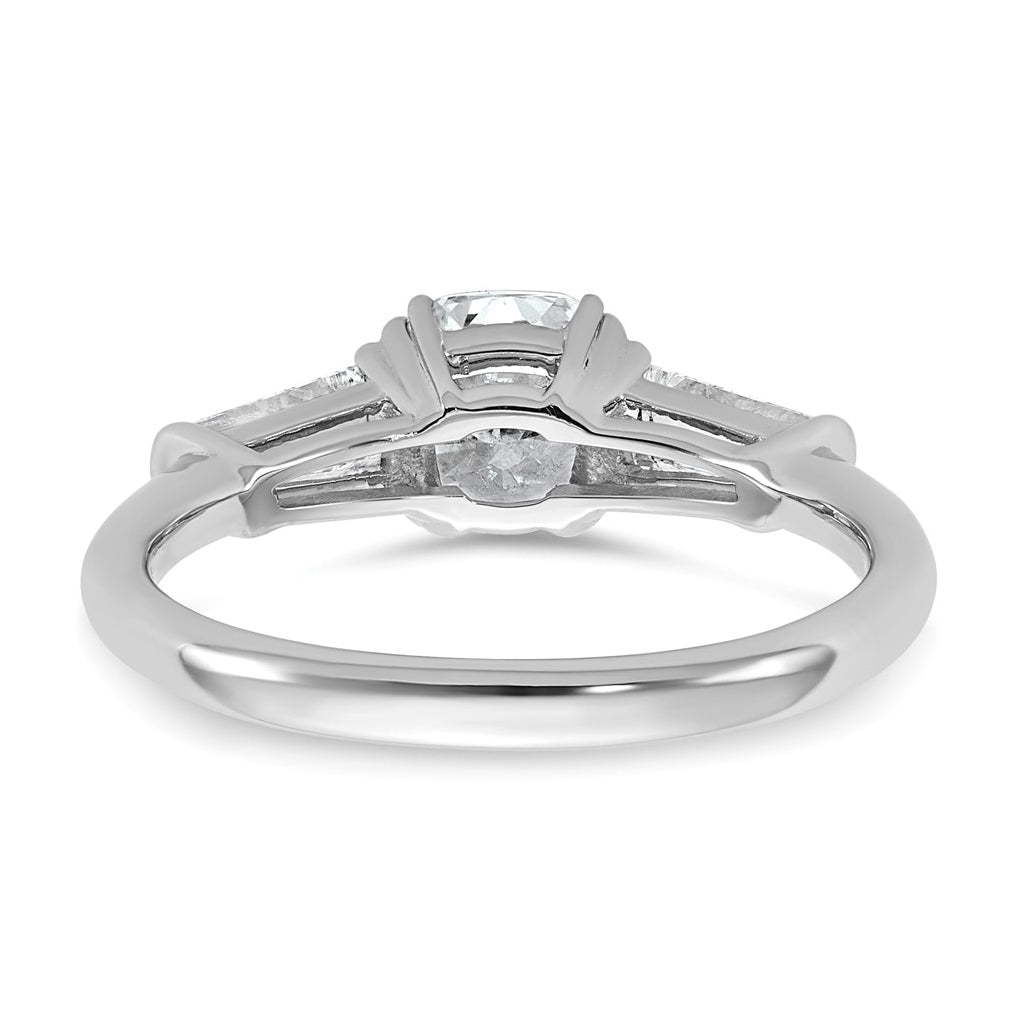 14k White Gold 1 1/2 carat Certified Lab Grown Diamond VS+ F+ Cushion and Tapered Baguette Complete Three Stone Engagement Ring