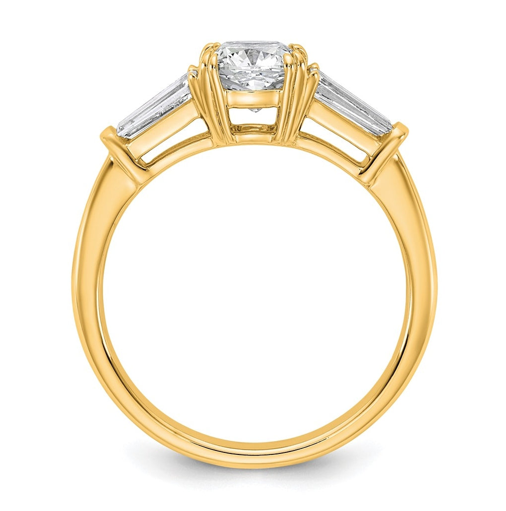 14k Yellow Gold Certified Lab Grown Diamond VS+ F+ Cushion and Tapered Baguette Complete Three Stone Engagement Ring