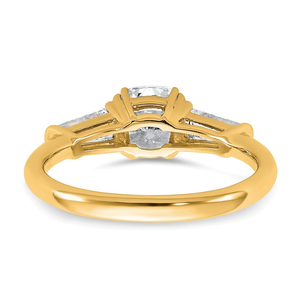 14k Yellow Gold Certified Lab Grown Diamond VS+ F+ Cushion and Tapered Baguette Complete Three Stone Engagement Ring