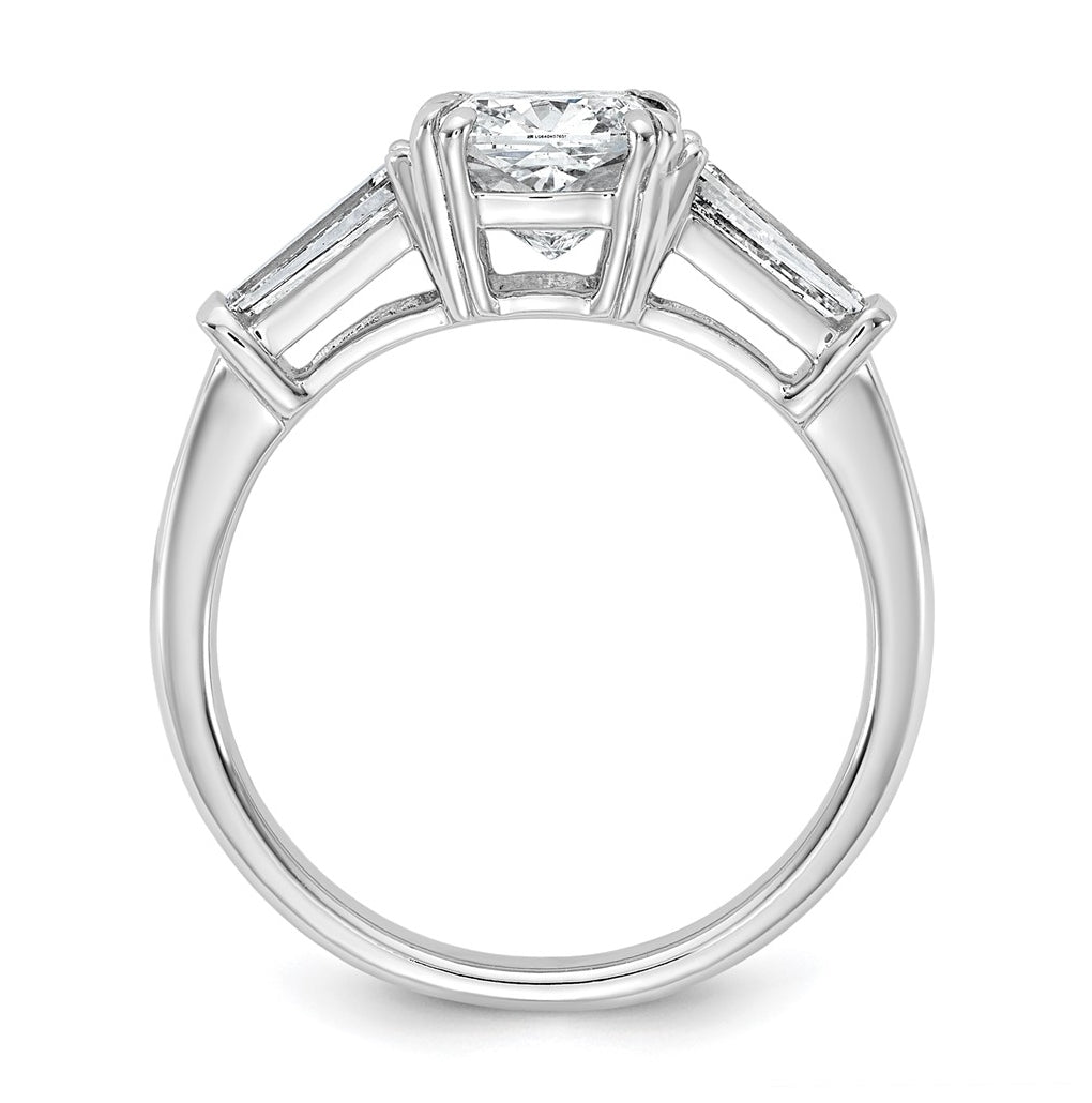 14k White Gold 2 carat Certified Lab Grown Diamond VS+ F+ Cushion and Tapered Baguette Complete Three Stone Engagement Ring