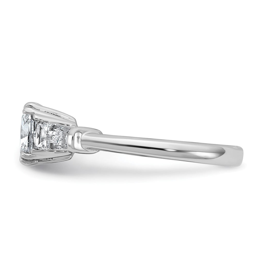 14k White Gold 2 carat Certified Lab Grown Diamond VS+ F+ Cushion and Tapered Baguette Complete Three Stone Engagement Ring