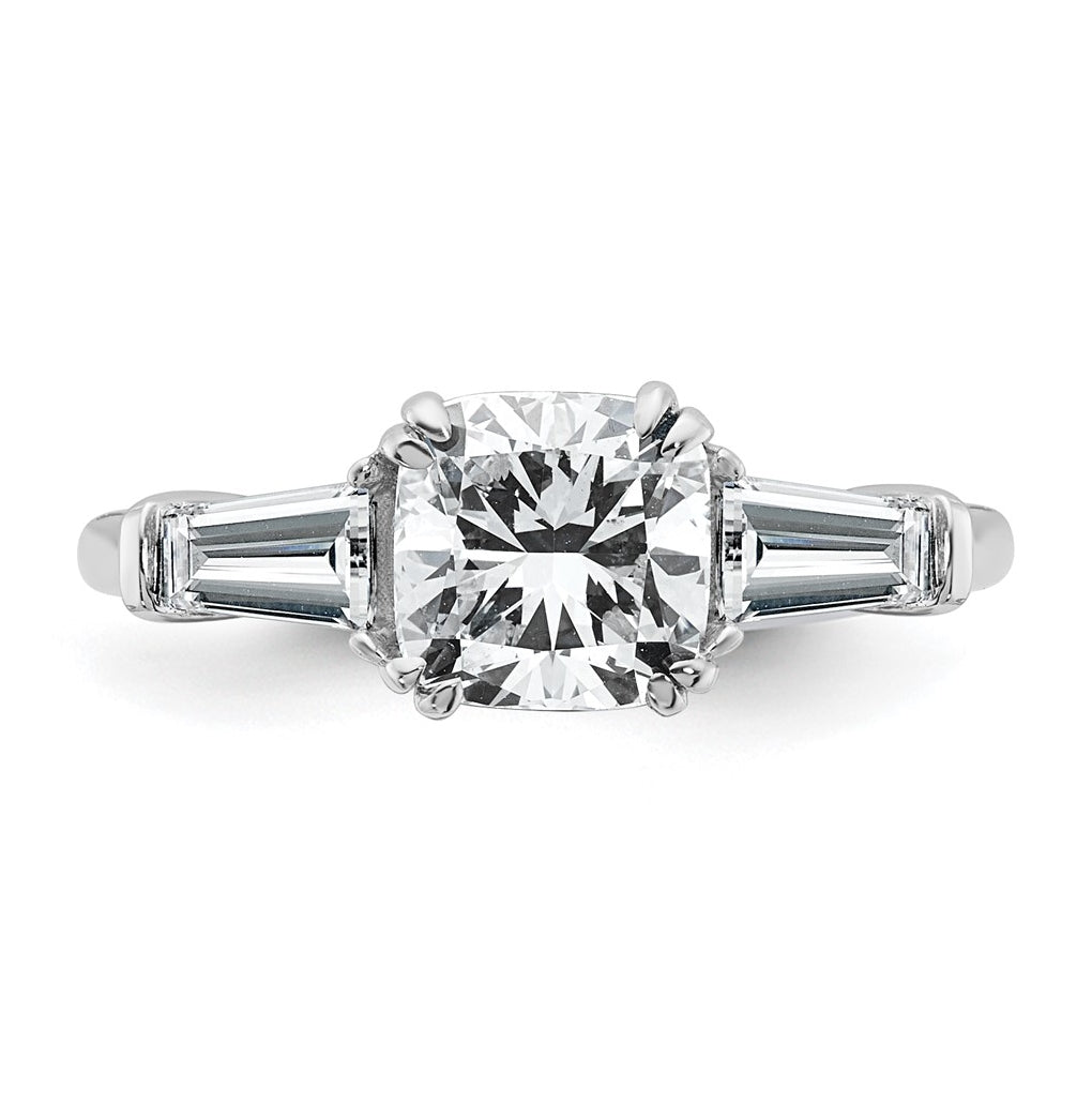 14k White Gold 2 carat Certified Lab Grown Diamond VS+ F+ Cushion and Tapered Baguette Complete Three Stone Engagement Ring
