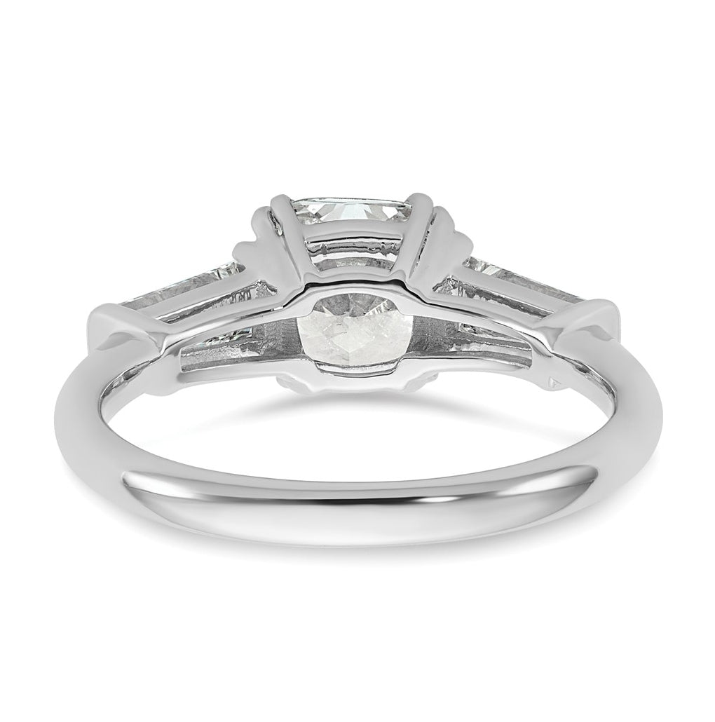 14k White Gold 2 carat Certified Lab Grown Diamond VS+ F+ Cushion and Tapered Baguette Complete Three Stone Engagement Ring