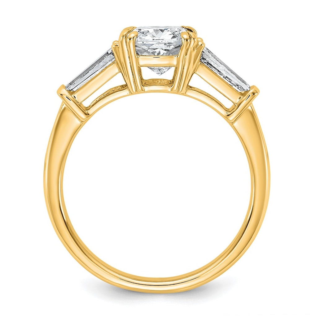 14k Yellow Gold Certified Lab Grown Diamond VS+ F+ Cushion and Tapered Baguette Complete Three Stone Engagement Ring