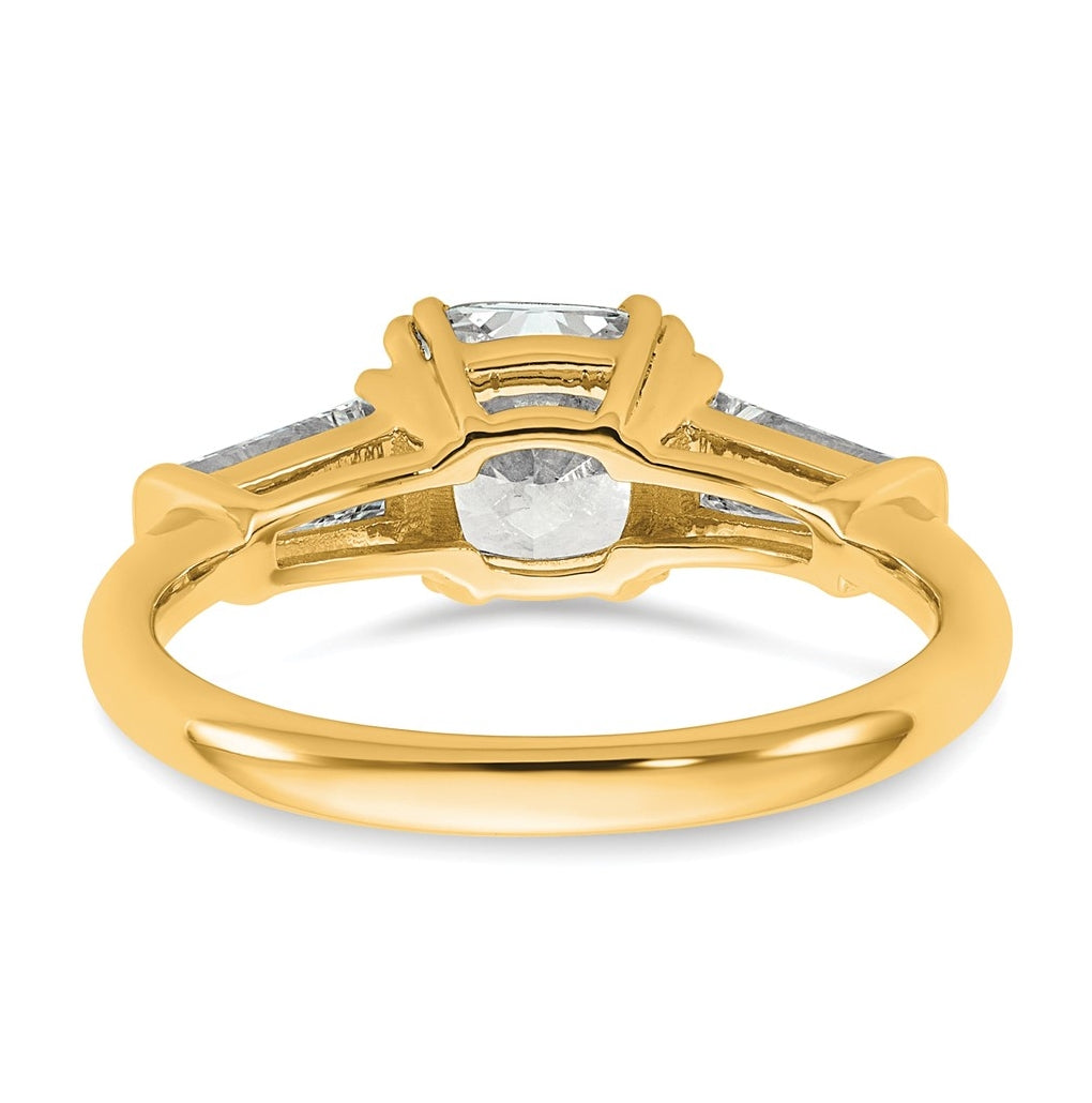 14k Yellow Gold Certified Lab Grown Diamond VS+ F+ Cushion and Tapered Baguette Complete Three Stone Engagement Ring