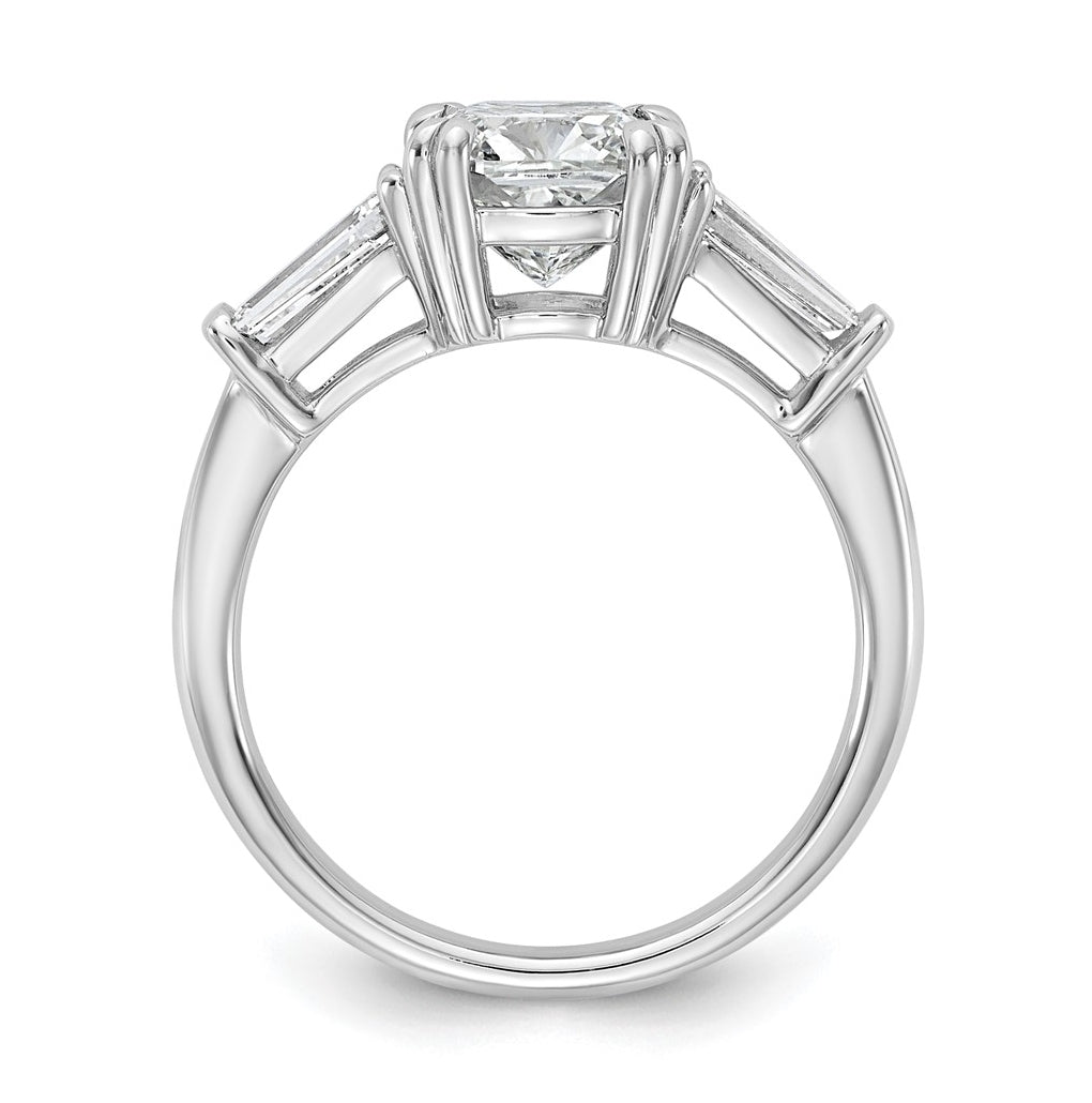 14k White Gold 2 5/8 carat Certified Lab Grown Diamond VS+ F+ Cushion and Tapered Baguette Complete Three Stone Engagement Ring