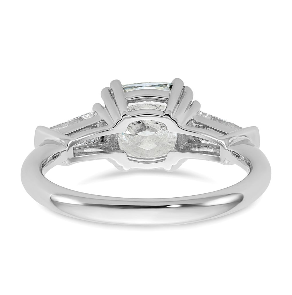 14k White Gold 2 5/8 carat Certified Lab Grown Diamond VS+ F+ Cushion and Tapered Baguette Complete Three Stone Engagement Ring