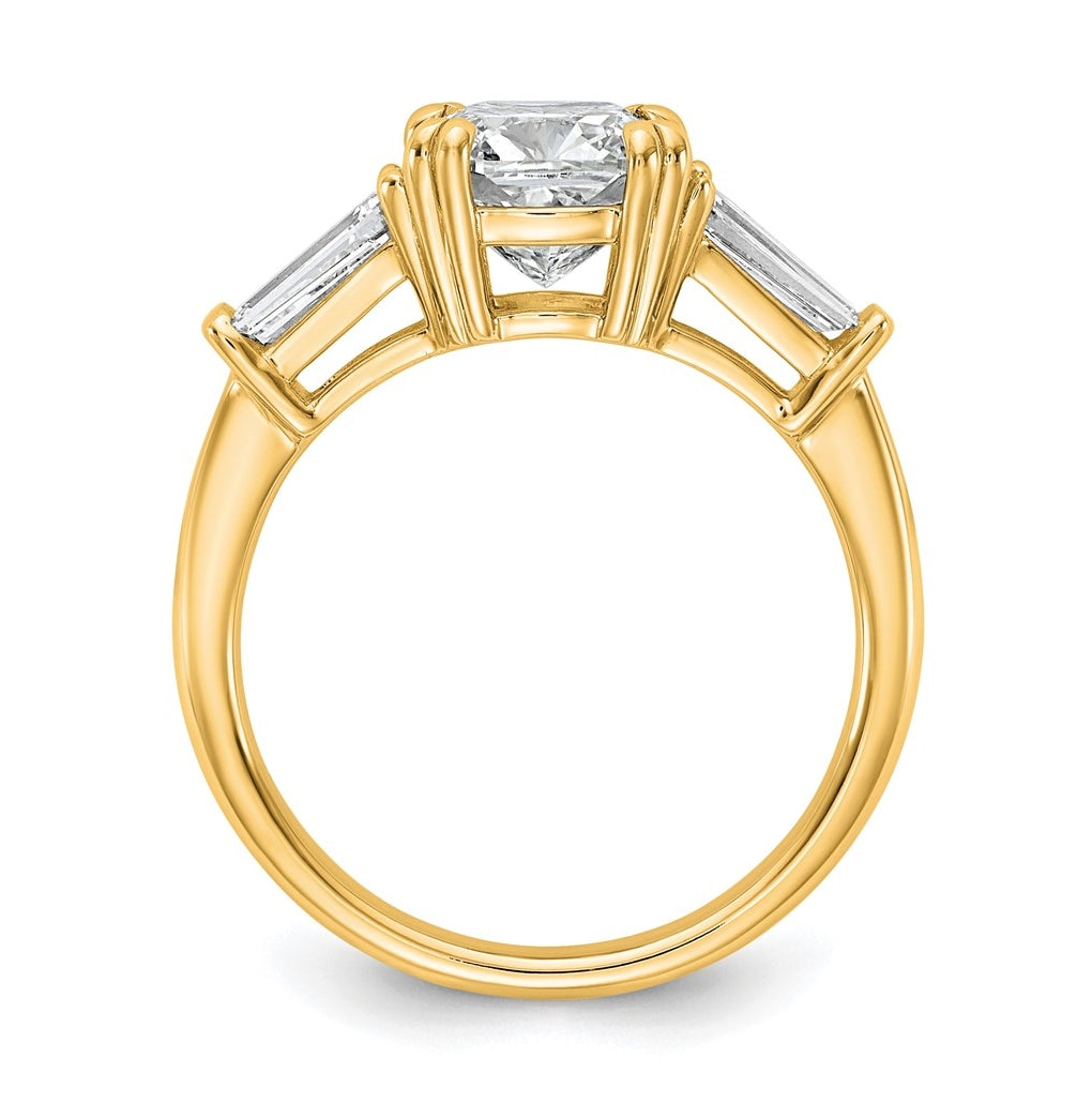 14k Yellow Gold Certified Lab Grown Diamond VS+ F+ Cushion and Tapered Baguette Complete Three Stone Engagement Ring