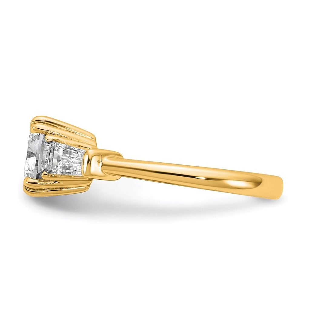14k Yellow Gold Certified Lab Grown Diamond VS+ F+ Cushion and Tapered Baguette Complete Three Stone Engagement Ring