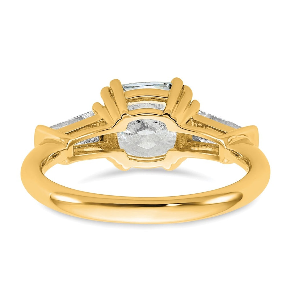 14k Yellow Gold Certified Lab Grown Diamond VS+ F+ Cushion and Tapered Baguette Complete Three Stone Engagement Ring