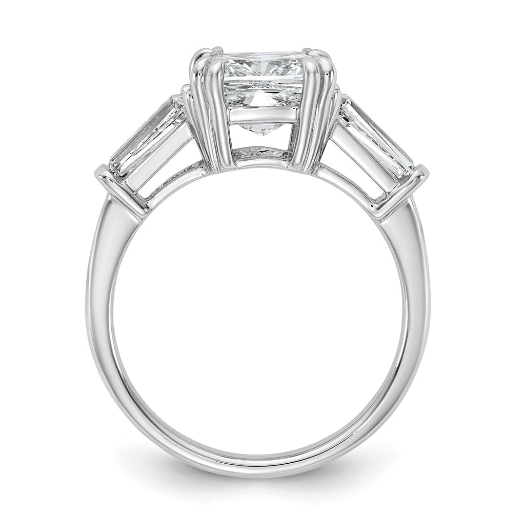 14k White Gold 3 1/5 carat Certified Lab Grown Diamond VS+ F+ Cushion and Tapered Baguette Complete Three Stone Engagement Ring