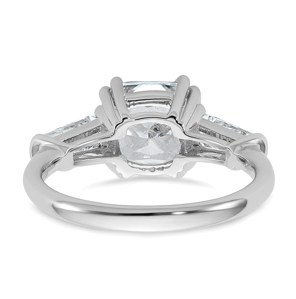 14k White Gold 3 1/5 carat Certified Lab Grown Diamond VS+ F+ Cushion and Tapered Baguette Complete Three Stone Engagement Ring