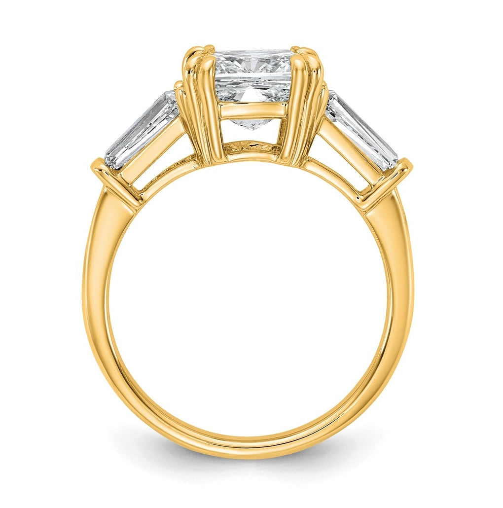 14k Yellow Gold Certified Lab Grown Diamond VS+ F+ Cushion and Tapered Baguette Complete Three Stone Engagement Ring