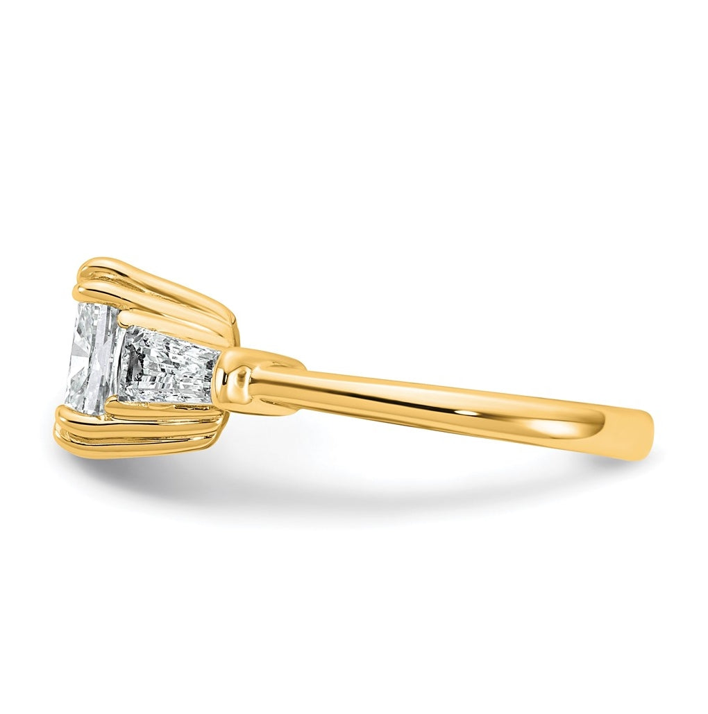 14k Yellow Gold Certified Lab Grown Diamond VS+ F+ Cushion and Tapered Baguette Complete Three Stone Engagement Ring