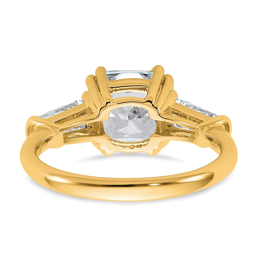 14k Yellow Gold Certified Lab Grown Diamond VS+ F+ Cushion and Tapered Baguette Complete Three Stone Engagement Ring