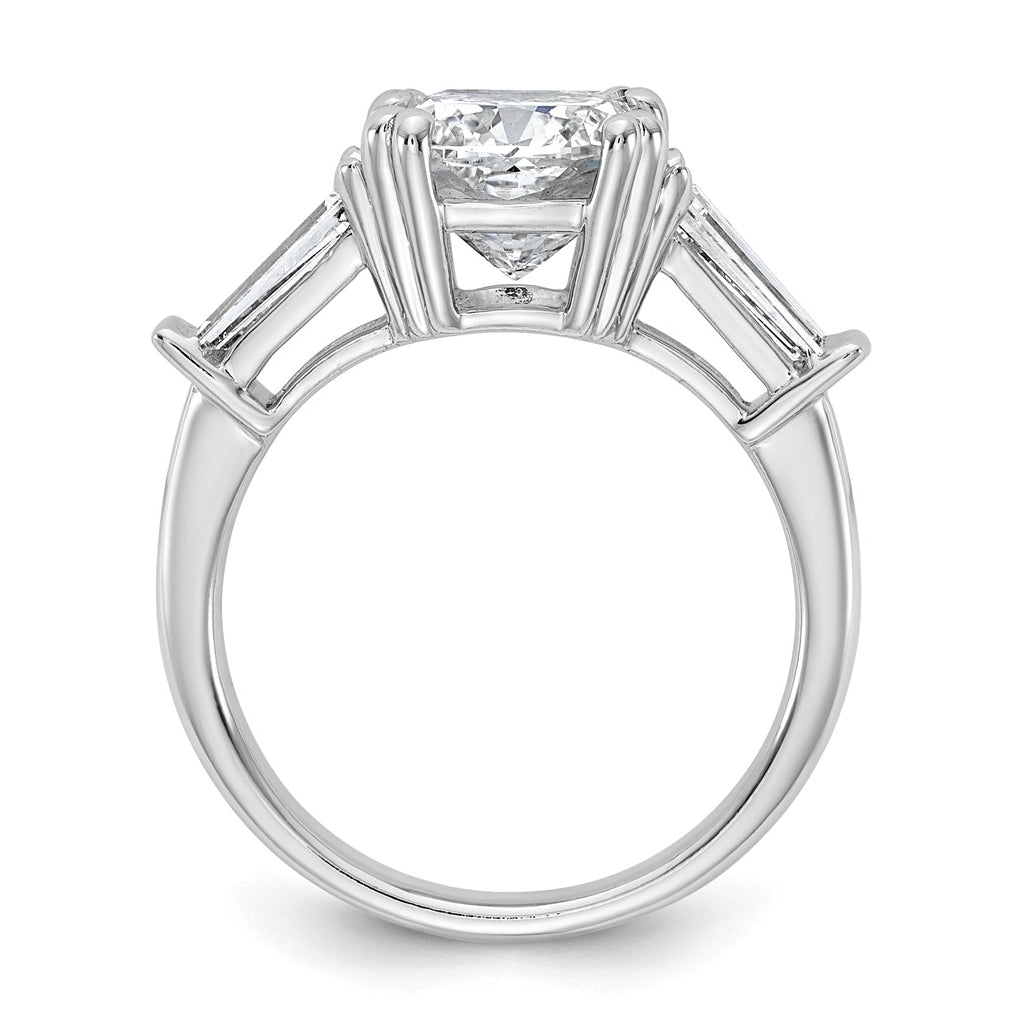 14k White Gold 3 3/4 carat Certified Lab Grown Diamond VS+ F+ Cushion and Tapered Baguette Complete Three Stone Engagement Ring