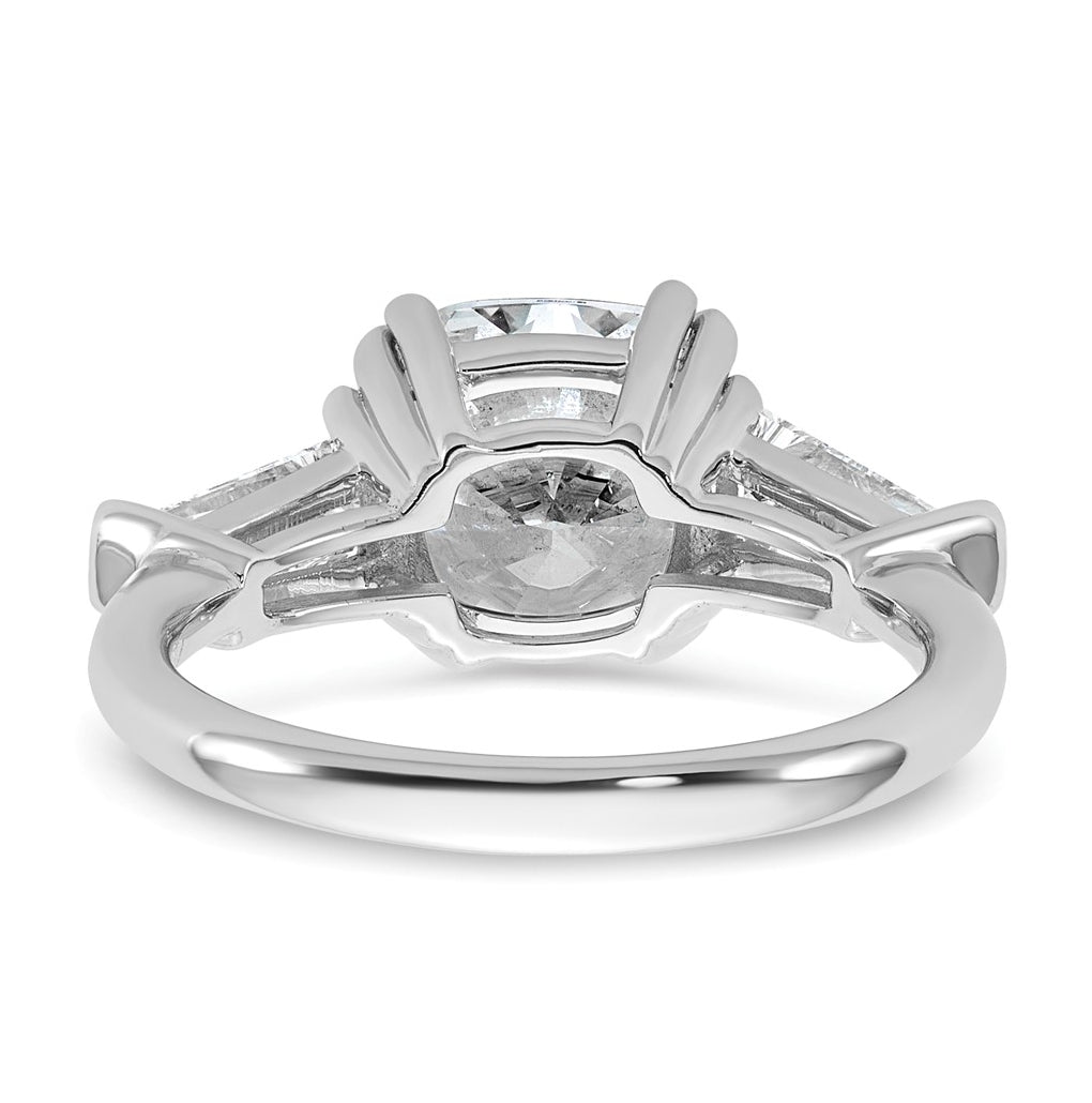 14k White Gold 3 3/4 carat Certified Lab Grown Diamond VS+ F+ Cushion and Tapered Baguette Complete Three Stone Engagement Ring
