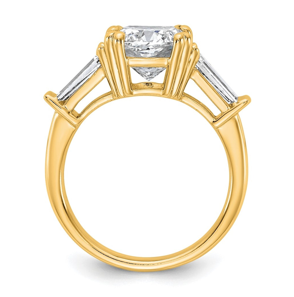 14k Yellow Gold Certified Lab Grown Diamond VS+ F+ Cushion and Tapered Baguette Complete Three Stone Engagement Ring